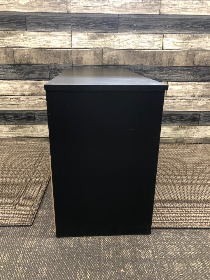 BLACK HIDDEN SHOE STORAGE CABINET.