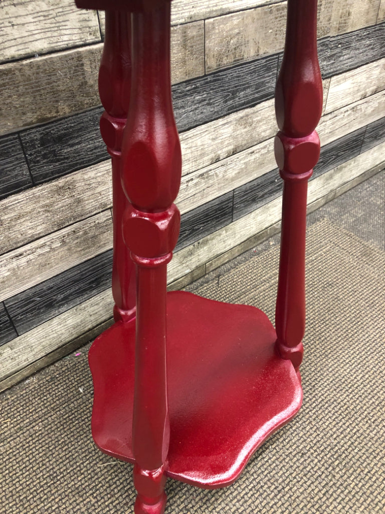 HEXAGON RED PAINTED PLANT STAND/ TABLE.
