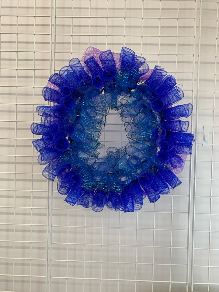 PURPLE/BLUE/TEAL TULLE RIBBON WREATH.