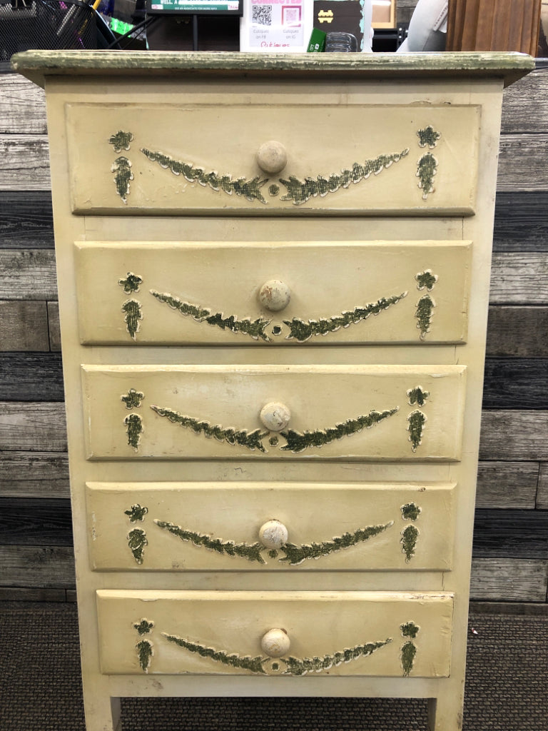 VTG-STYLE FLORAL DISTRESSED PAINTED DRESSER.