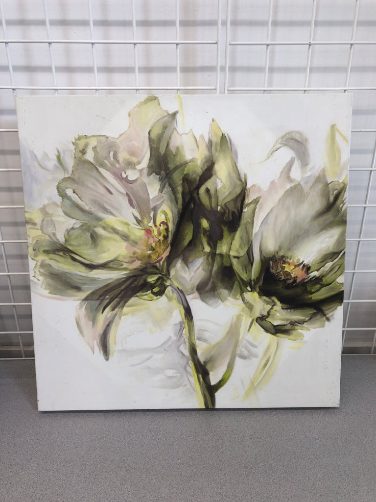 GREEN FLOWER WATERCOLOR CANVAS.