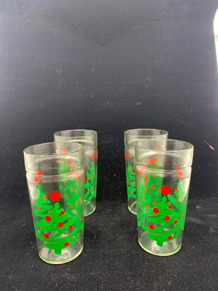 4 VTG CHRISTMAS TREE GLASSES.