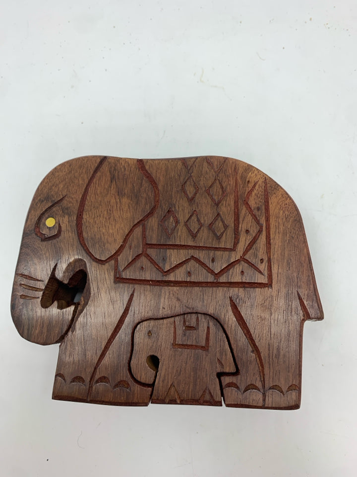 WOODEN ELEPHANT PUZZLE BOX.