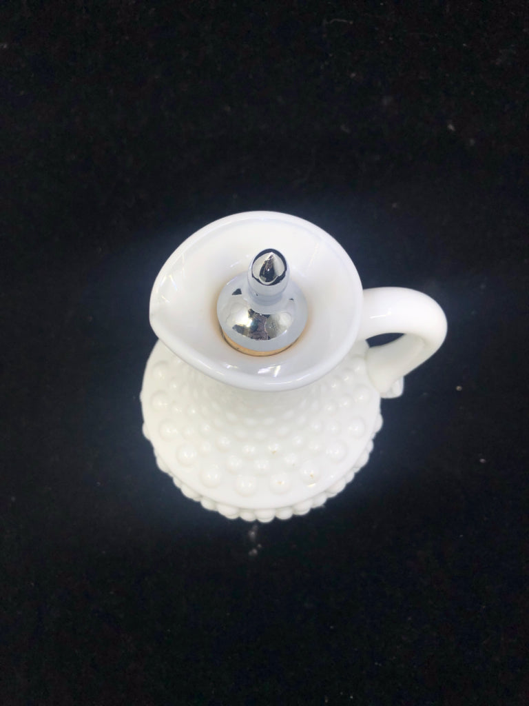 VTG HOBNAIL MILK GLASS EMPTY OIL DISPENSER W/ METAL CORK.