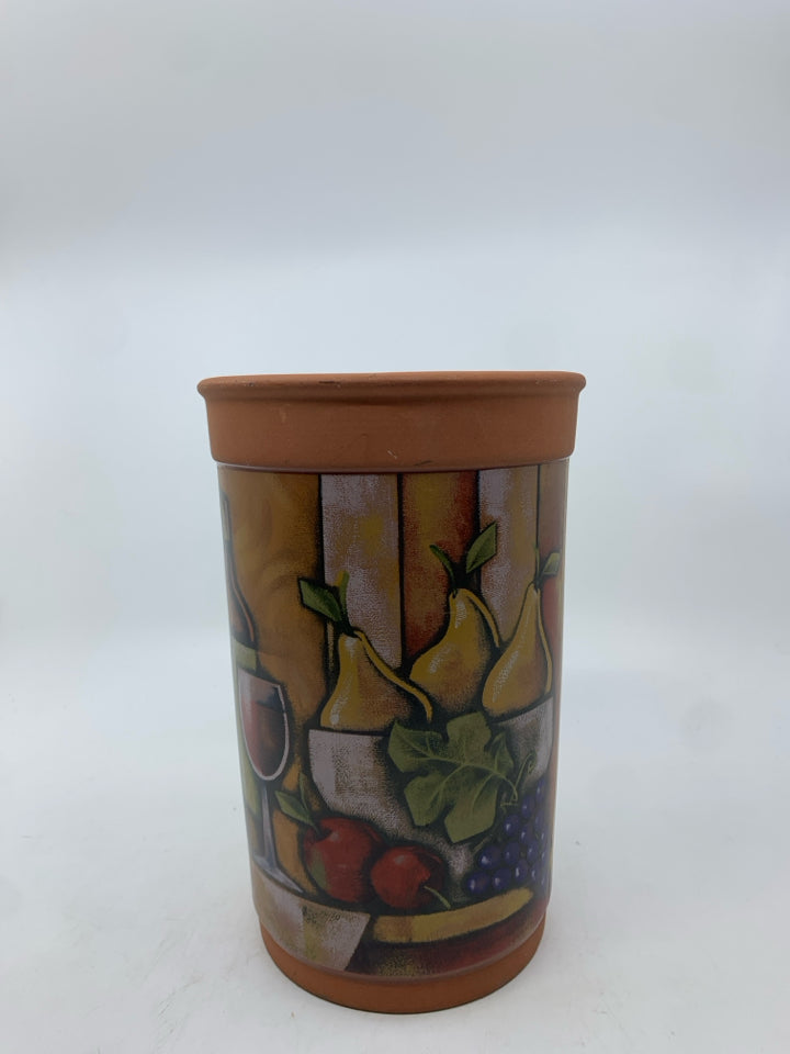 TERRA COTTA FRUIT PAINTED BOTTLE CHILLER.