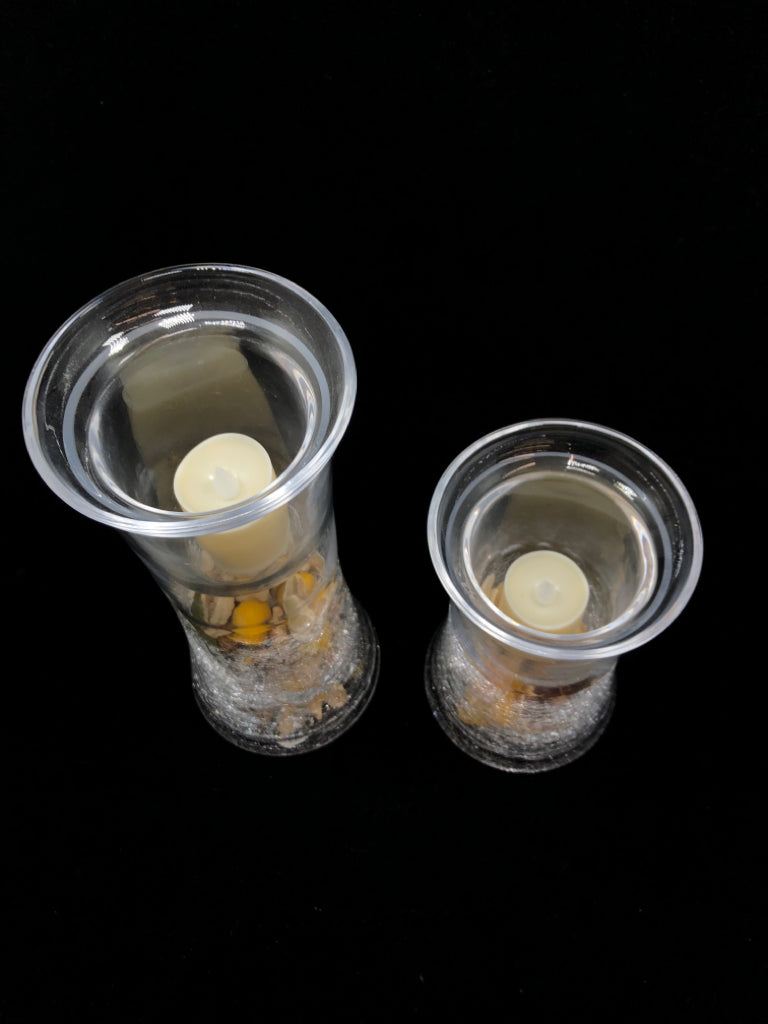 2 POTPOURRI HURRICANE LED CANDLE HOLDERS.