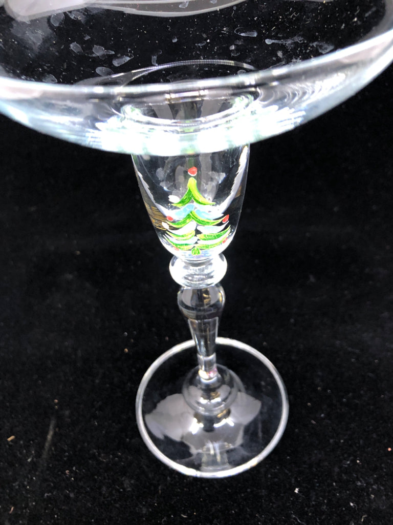 TAPER CANDLE HOLDER W PAINTED CHRISTMAS TREE.