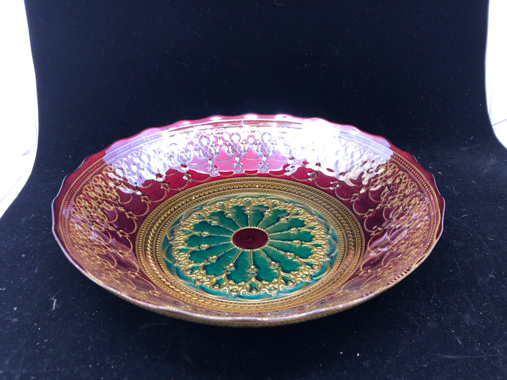 RED, TEAL CENTERPIECE BOWL.