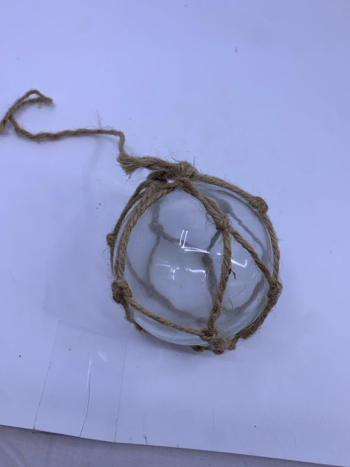 CLEAR GLASS GLOBE AND TWINE ORNAMENT.