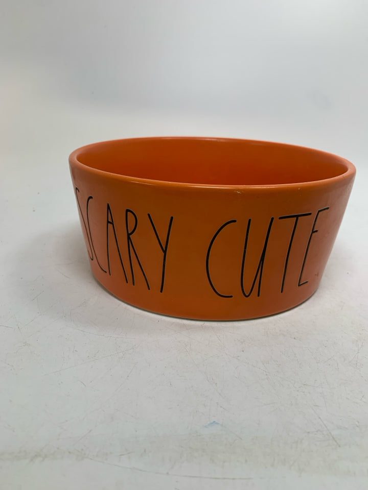 ORANGE RAE DUNN SCARY CUTE LARGE DOG BOWL/ 3.