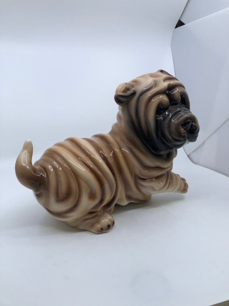 TAN CERAMIC WRINKLY SHAR PEI DOG.