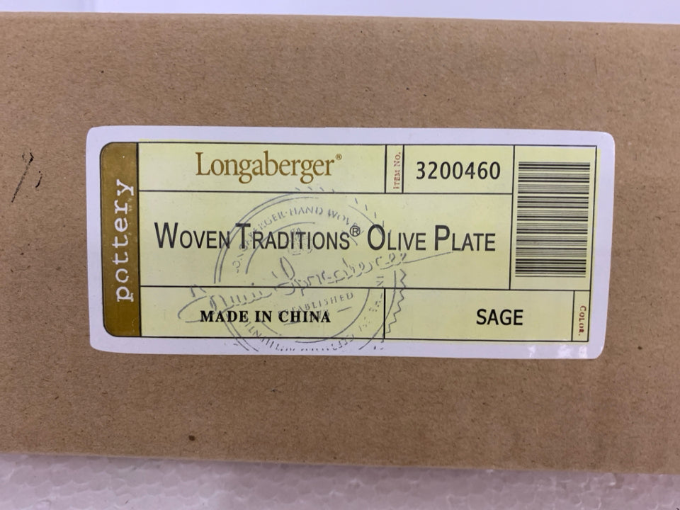 NIB WOVEN TRADITIONS OLIVE PLATE SAGE COLOR LONGABERGER.