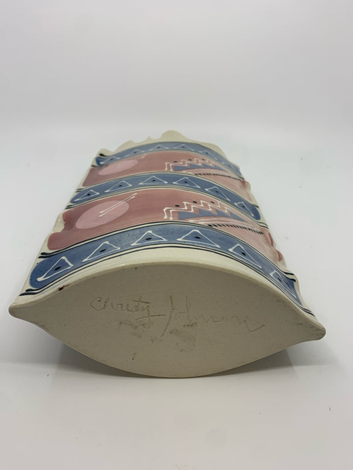 SOUTHWESTERN THIN OVAL POTTERY VASE- SIGNED.