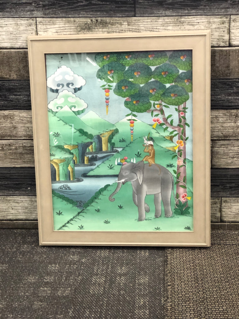 PAINTED EXOTIC ANIMALS IN GREY DISTRESSED FRAME WALL ART.