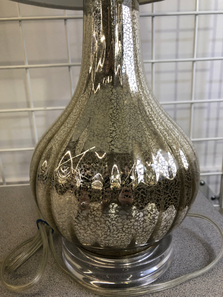 MERCURY GLASS TABLE LAMP W/WHITE SHADE.