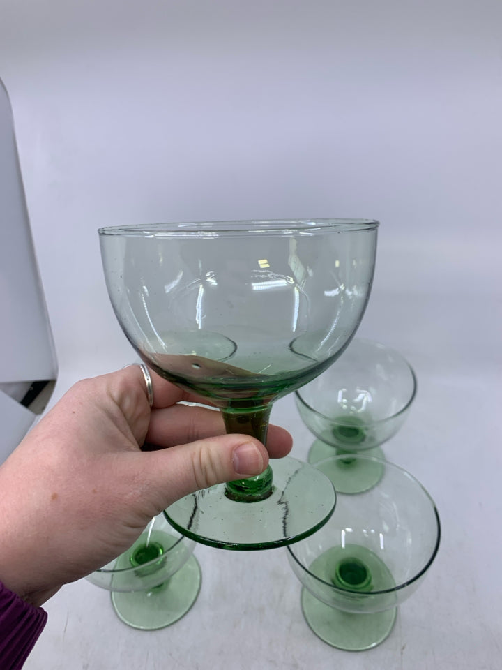 5 GREEN GLASS DESSERT CUPS.