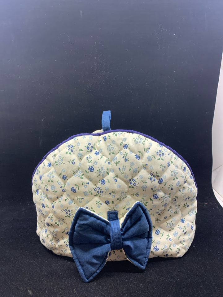 HANDMADE BLUE FLORAL TEAPOT COZY COVER.