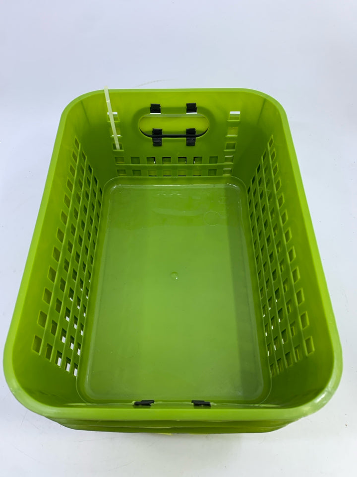 3 GREEN PLASTIC BINS.