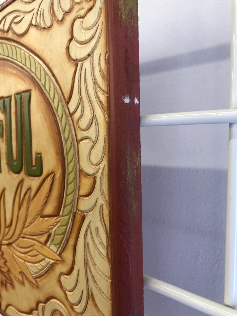 WOOD HANGING PICTURE WITH THE WORD BOUNTIFUL.