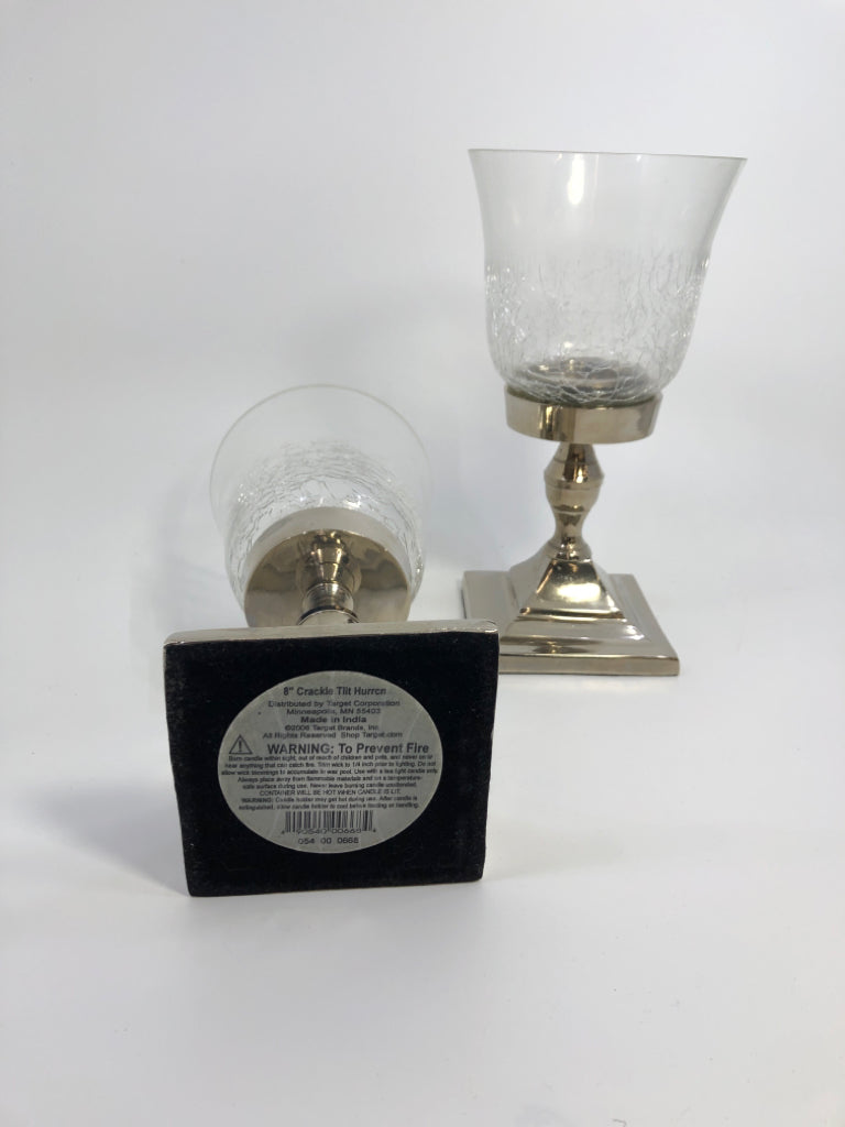 2 CRACKLE TINT HURRICANE CANDLE HOLDER.