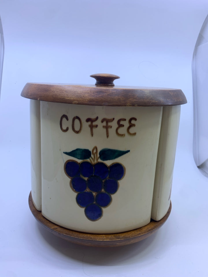 VTG WOOD CANISTERS W PAINTED FRUIT.