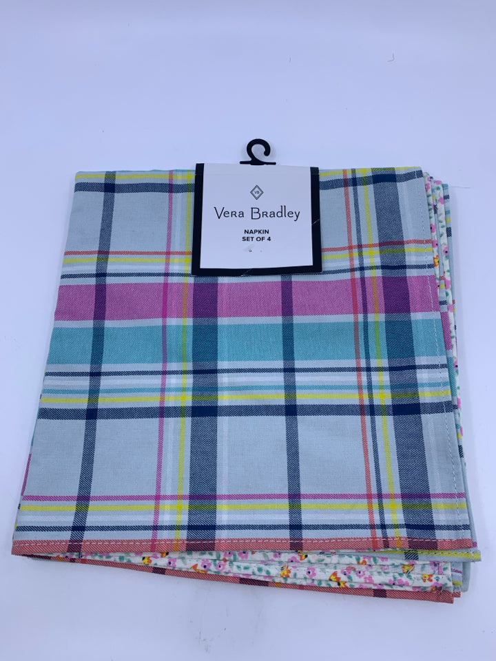 4 NEW PLAID PASTEL NAPKINS-VERA BRADLEY