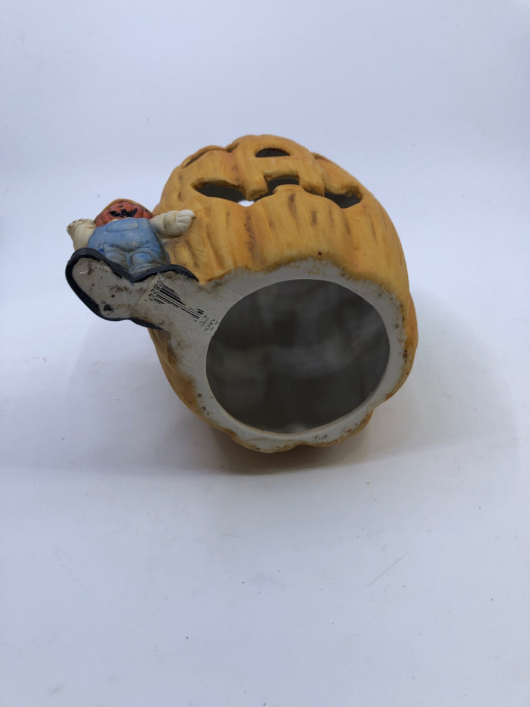 CERAMIC JACK O LANTERN TEALIGHT HOLDER/COVER.