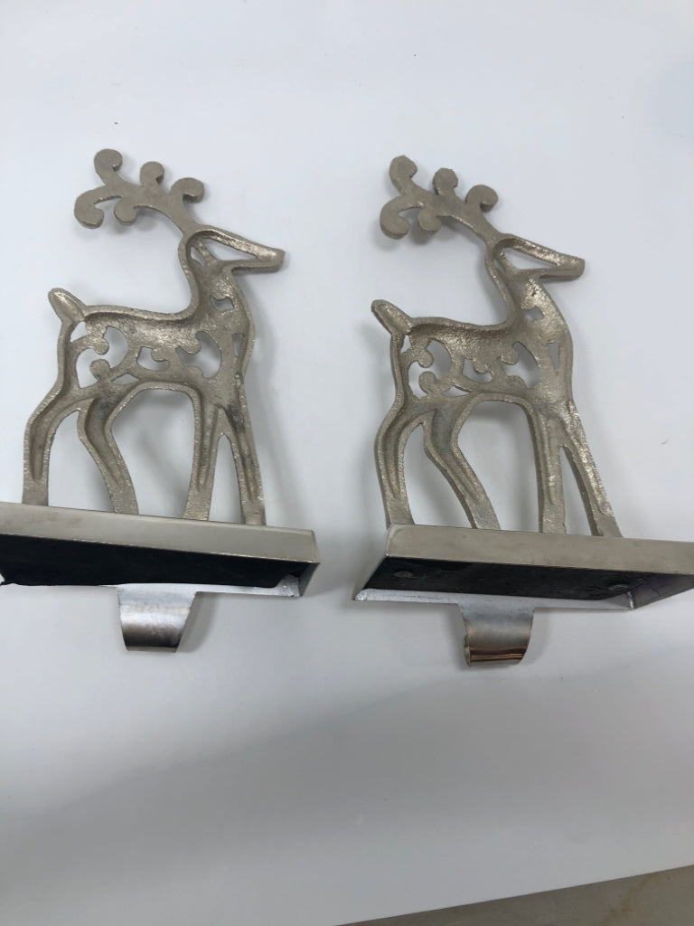 2 REINDEER SILVER STOCKING HOOKS.