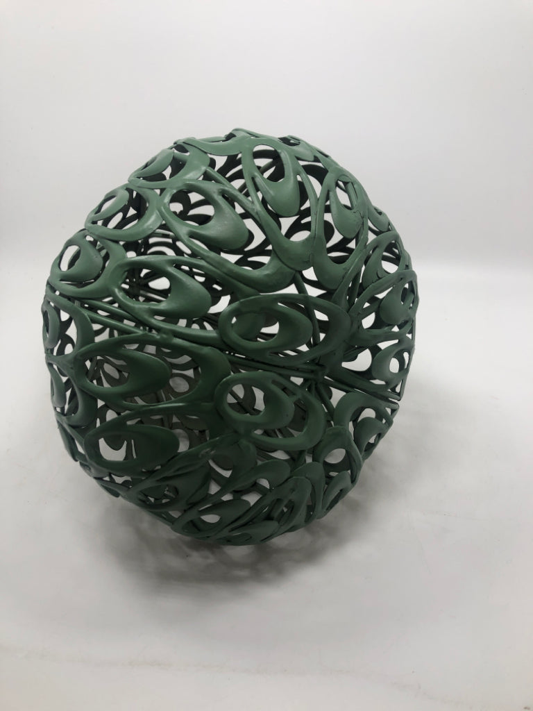 GREEN PAINTED METAL PEAR.