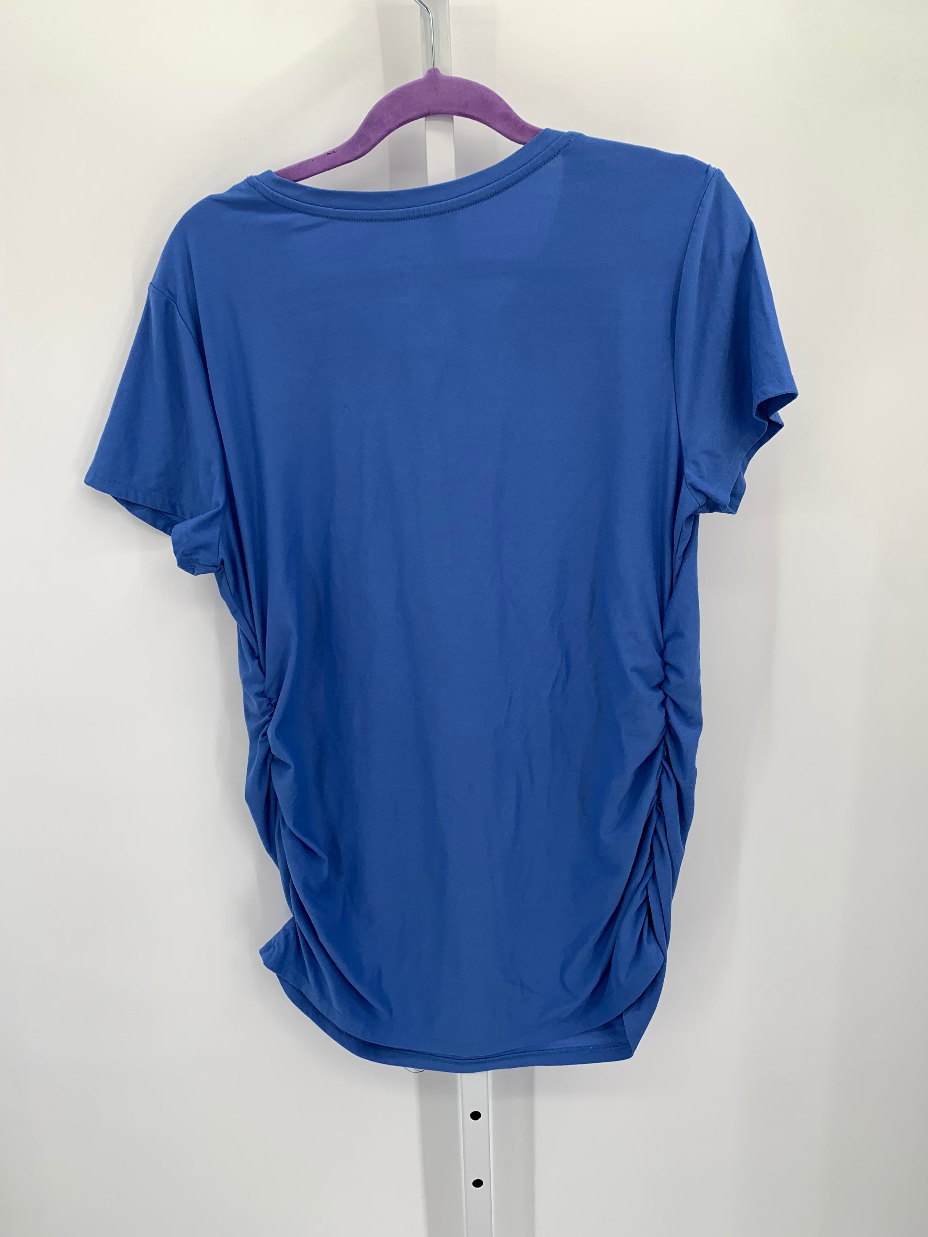 Time and Tru Blue Size Large Maternity Short Sleeve Shirt