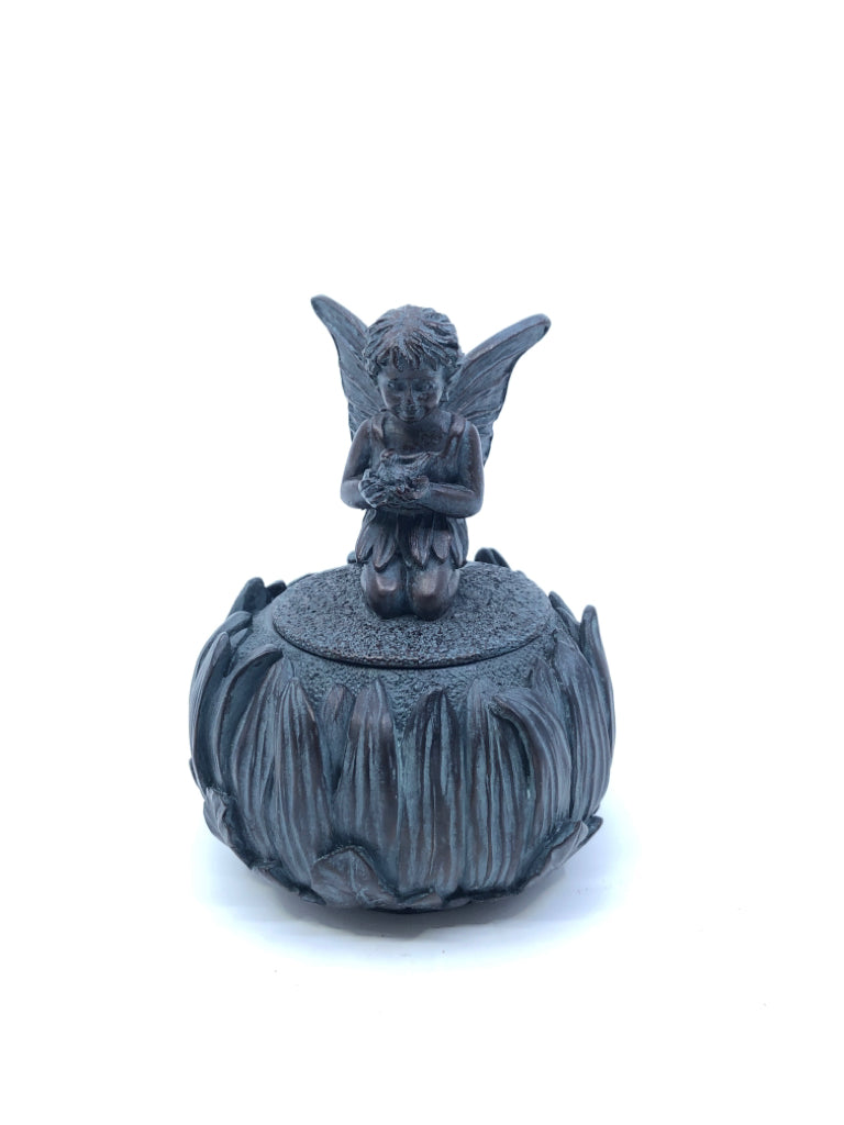 BLACK RESIN FAIRY TRINKET BOX.