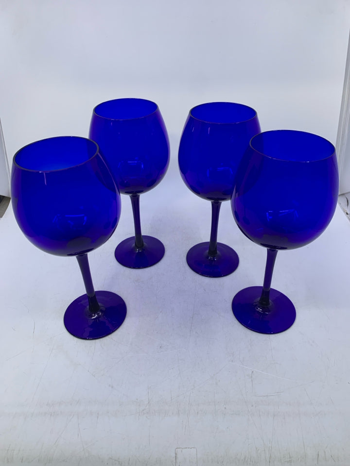 4 COBALT BLUE WINE GLASSES.