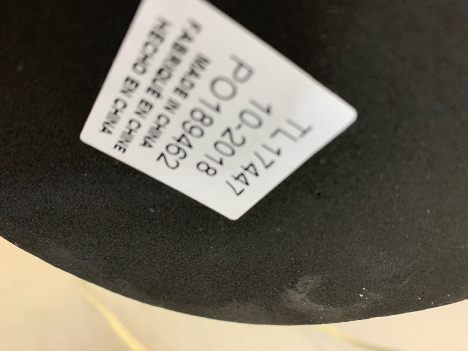 WHITE DISTRESSED ZIGZAG LAMP W/ GREY SHADE.