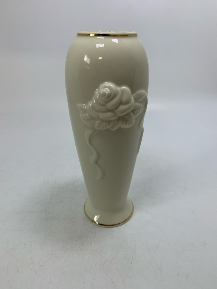 FOOTED VASE W/ EMBOSSED ROSE.