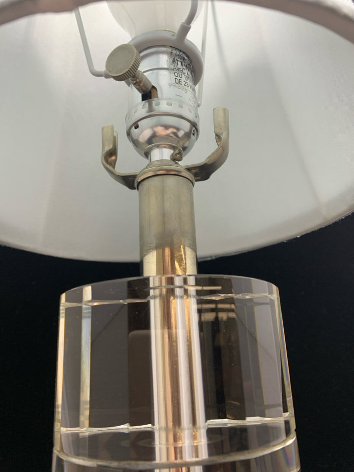 HEAVY GLASS LAMP W/BLUE SHADE.