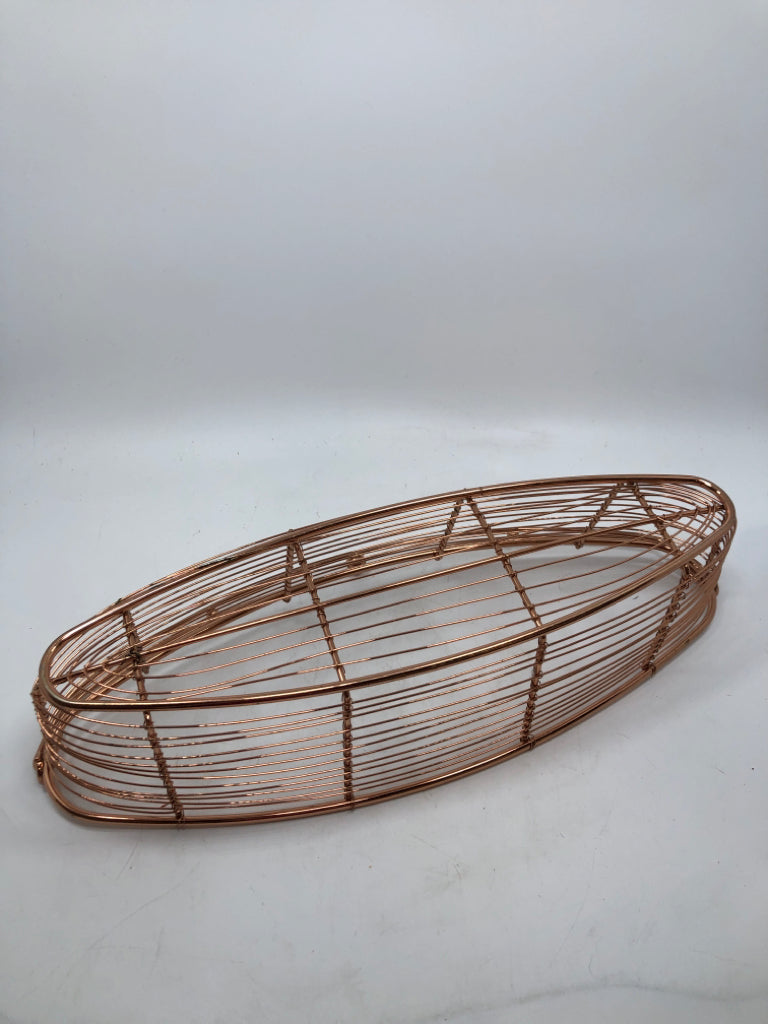 ROSE GOLD OBLONG BASKET W/HANDLE.