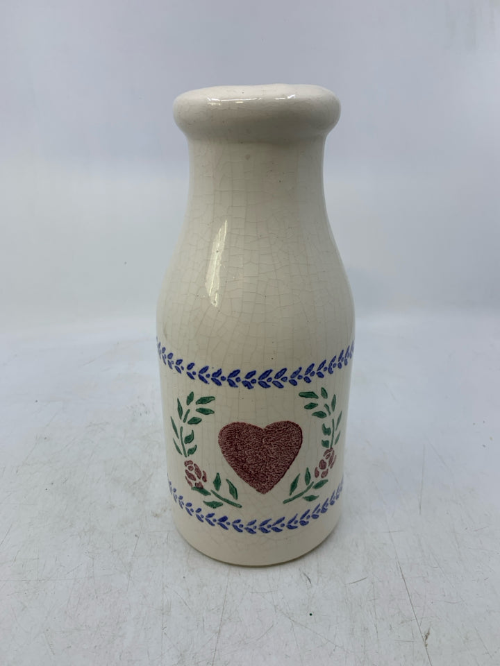 WHITE MILK BOTTLE SHAPE W/ HEART,ROSES.