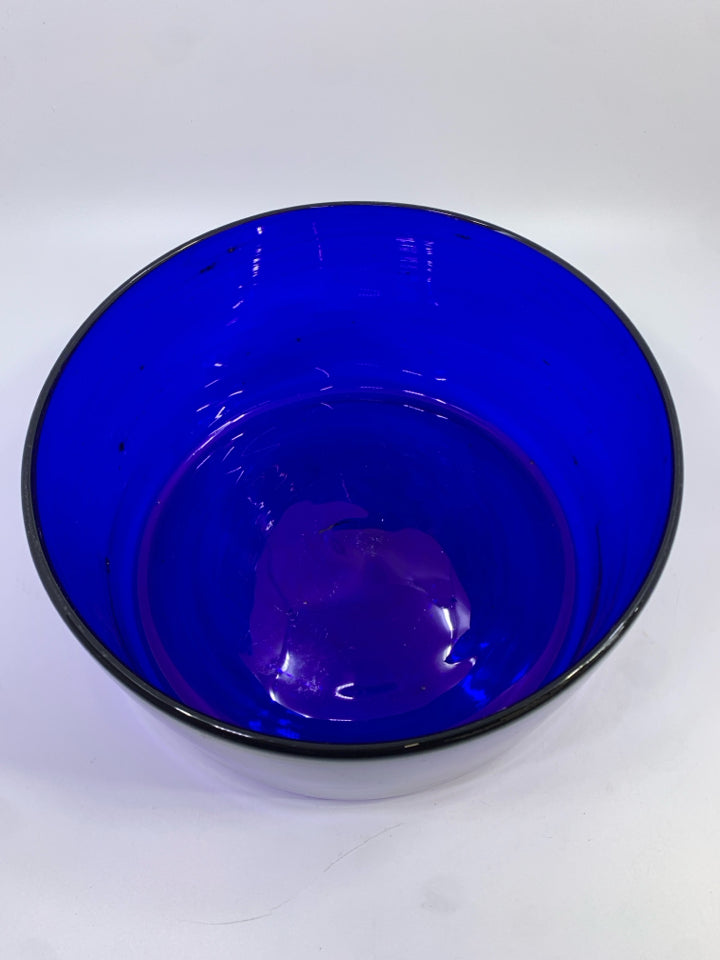 COBALT BLUE BLOWN GLASS BOWL.