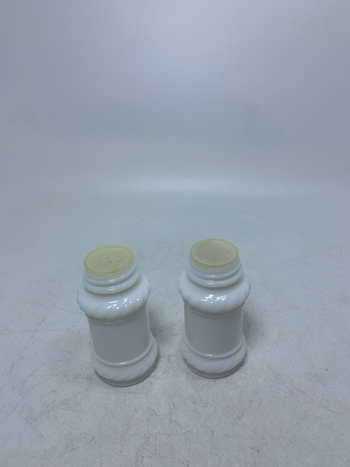 MILK GLASS SALT/PEPPER SHAKERS.