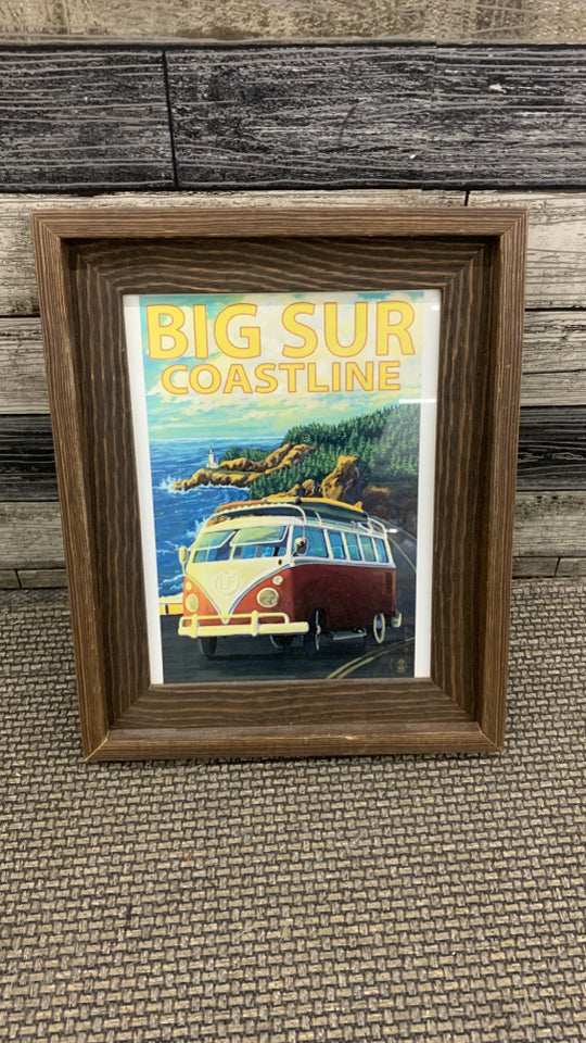 BIG SUR COASTLINE PRINT IN BROWN FRAME.