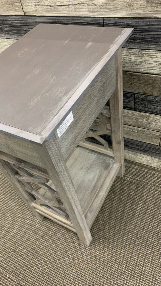GRAY FARMHOUSE STYLE TALL NIGHTSTAND.