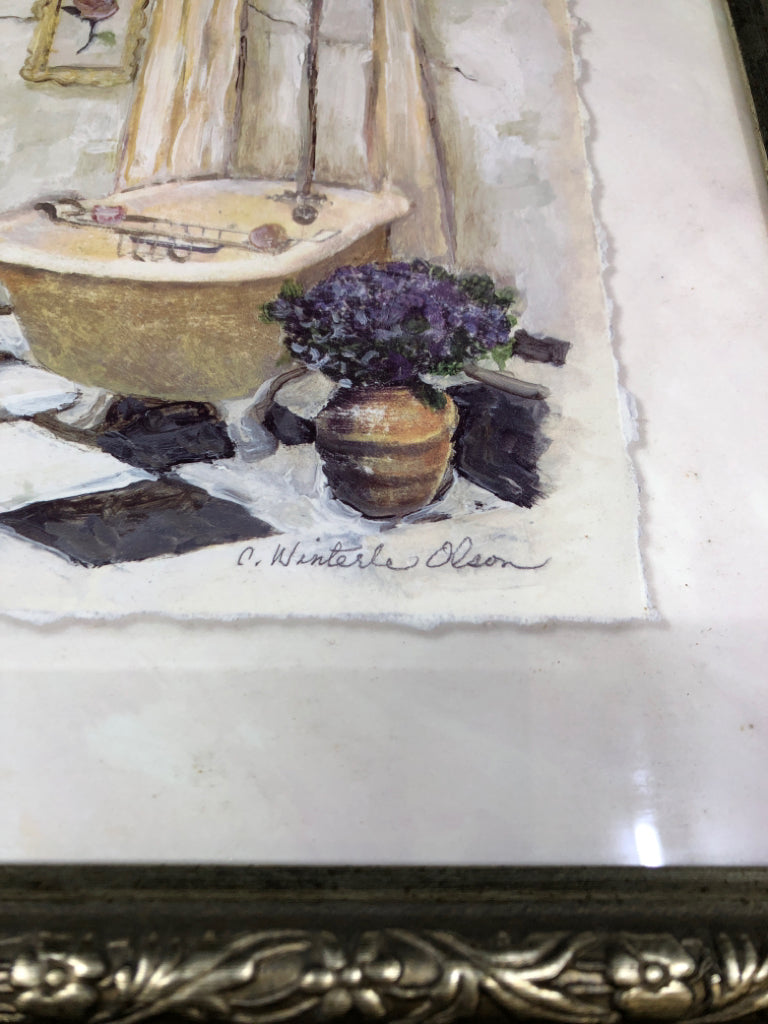 BATHROOM PAINTING IN GOLD FRAME.