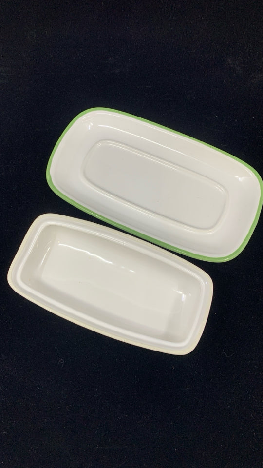 GARDEN BLOOM STONEWARE BUTTER DISH.