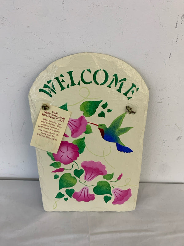 WELCOME HUMMINGBIRD SLATE WALL HANGING.