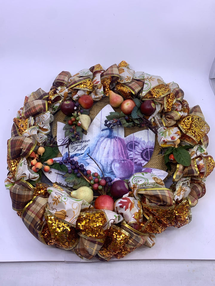 WELCOME FALL RIBBON WREATH.