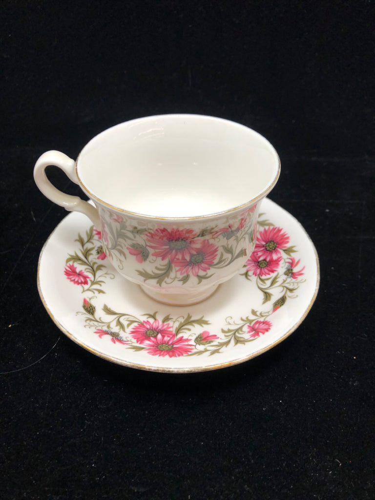 PINK FLOWER TEACUP & SAUCER - ROYAL VALE.