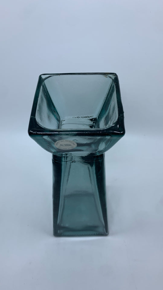 SAN MIGUEL RECTANGULAR BLUE GLASS VASE.