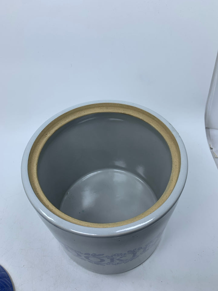 POTTERY JUG GREY/BLUE COOKIE JAR.