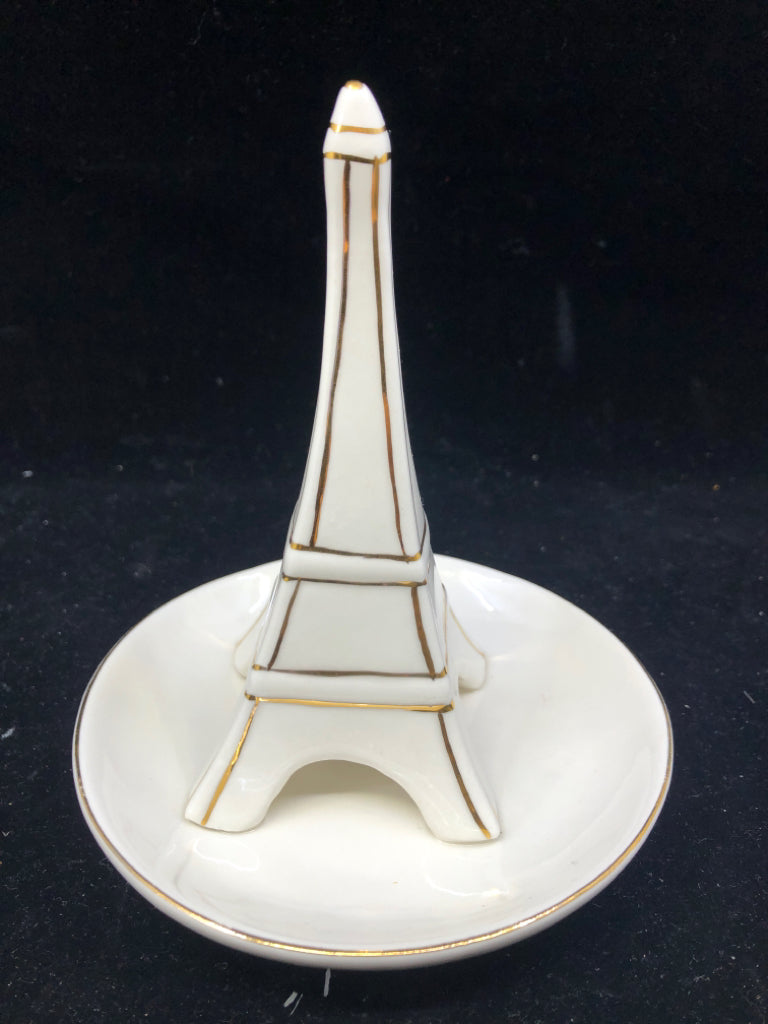 EIFFEL TOWER WHITE W/ GOLD TRIM JEWELRY BOWL.