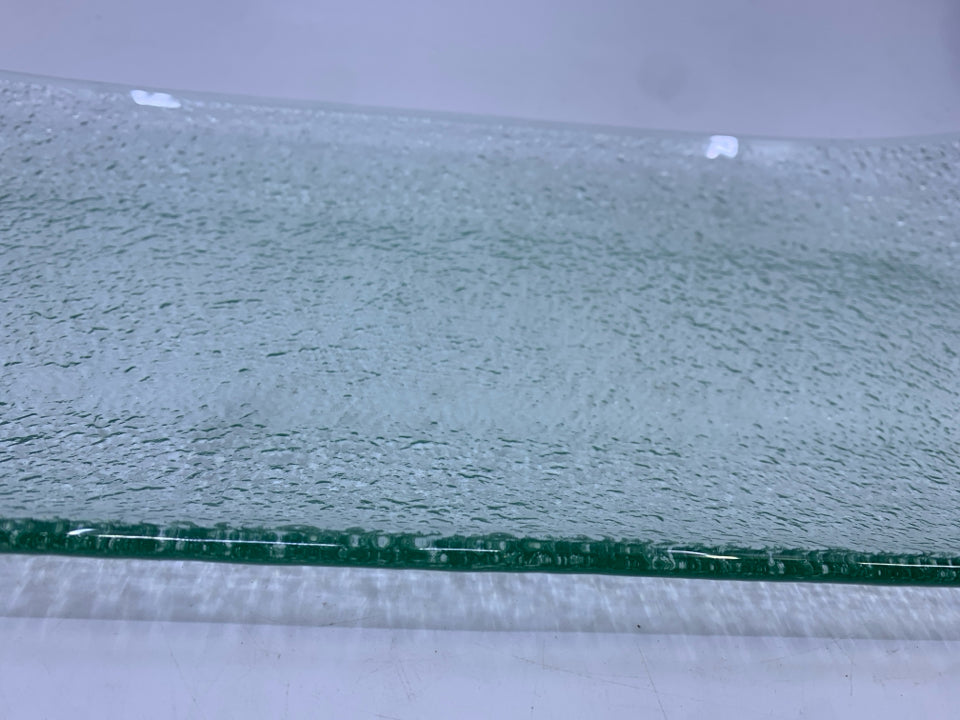 CLEAR GREEN GLASS CRACKLE PLATTER.